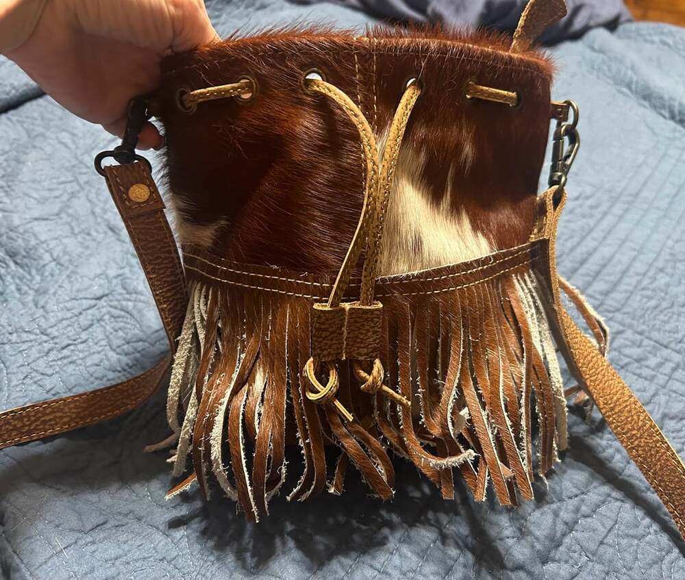 Myra Bag Hairon Cowhide Fringe Crossbody Bucket Bag